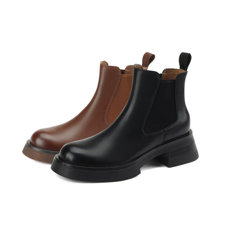 Thick Medium Heel Simple Round Toe Boots