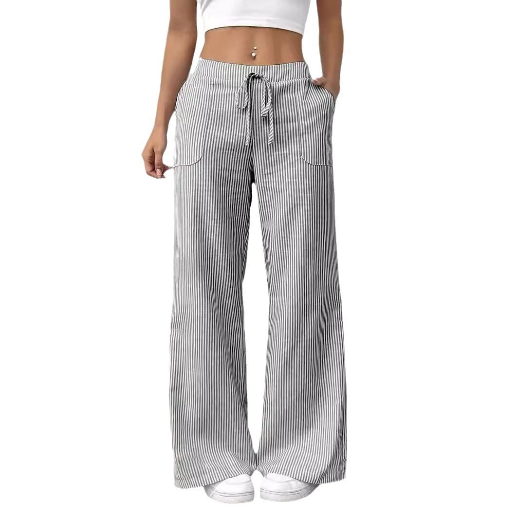 New Striped Casual Trousers With Pockets. Versatile Loose Wide Leg Pants.