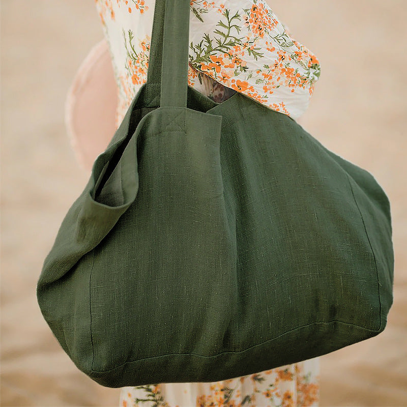 Large Capacity Natural Pure Linen Beach Hand Bag