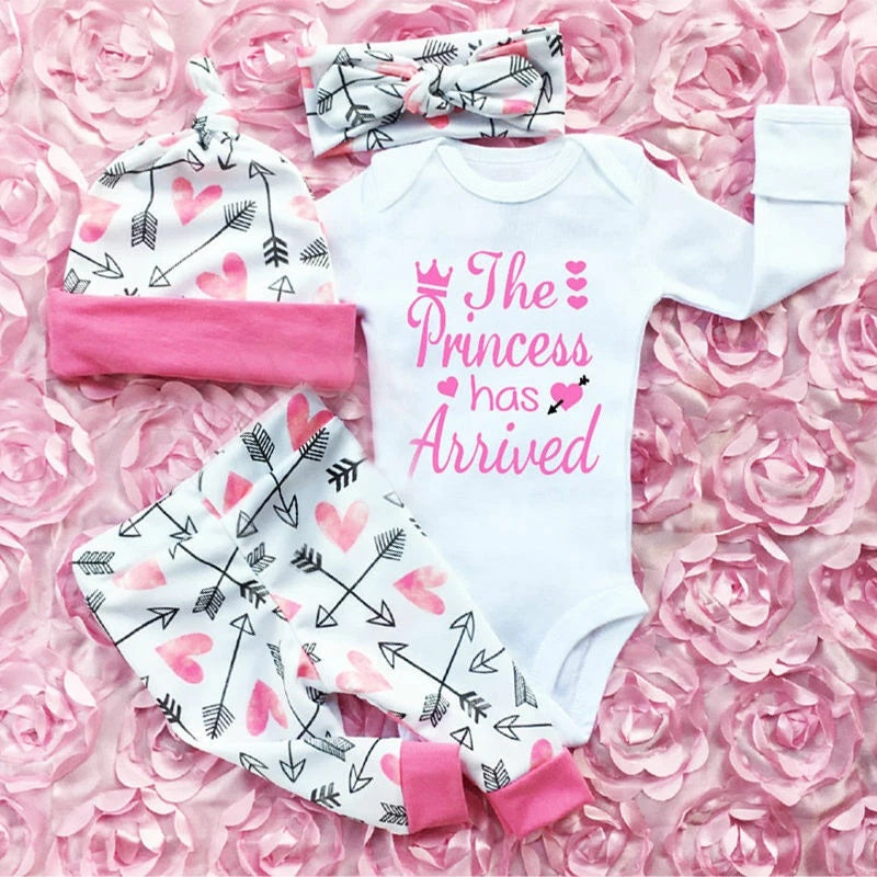 4PCS Newborn Kids Baby Girl Romper Bodysuit set