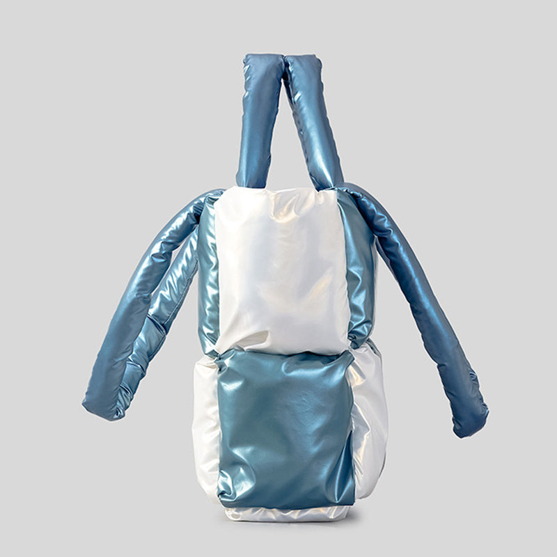 Winter Color Matching Down Cotton-padded Coat Tote Bag. Soft Plaid Shoulder Bags