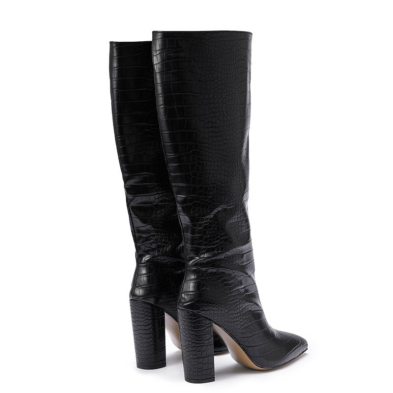 Ladies Fashion Pointed Toe Block Heel Boots