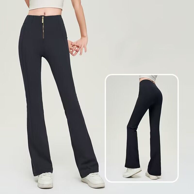 High Waist Zipper Bell-bottom Trouser. Slimming Butt Lifting Flared Leggings Sports Gym.