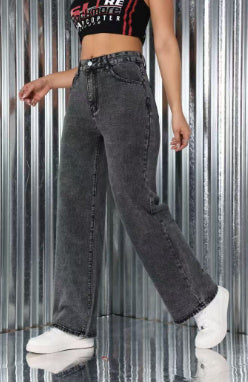 Embroidered High Waist Straight Loose Jeans. Casual Trousers Women
