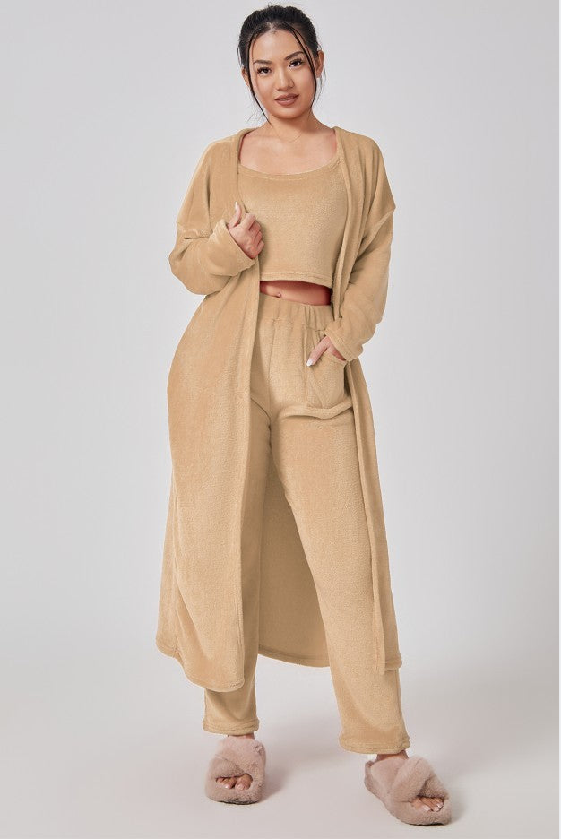 3 Piece Cozy Warm Pajama Lounge Set, Winter Dress