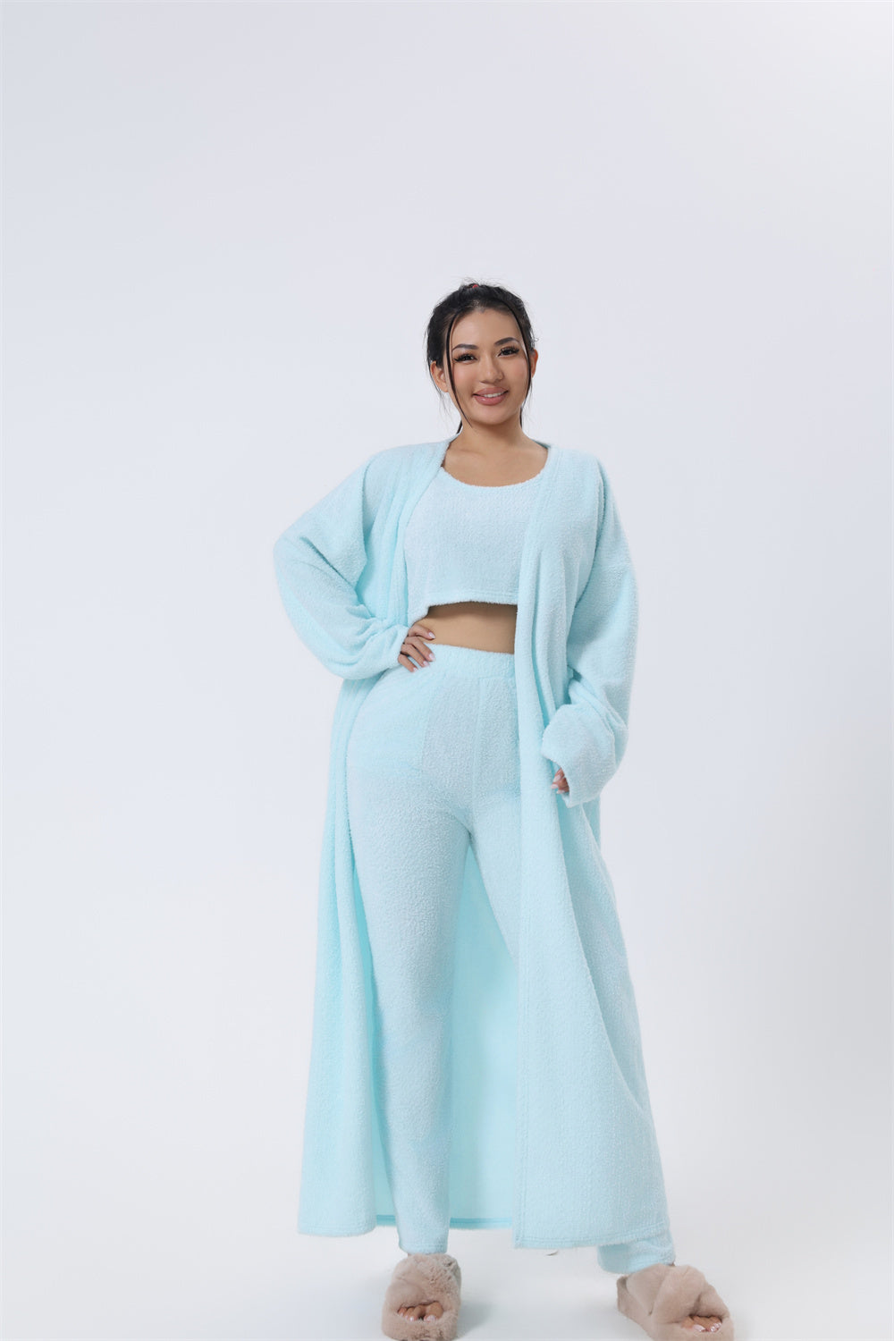 3 Piece Cozy Warm Pajama Lounge Set, Winter Dress