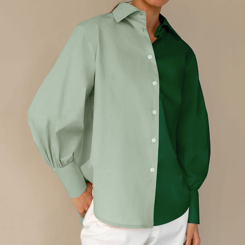 Temperament Commuter Long-sleeved Simple Niche Design Sense Stitching Contrast Color Ladies Shirt