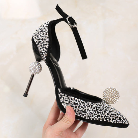 Fashion Rhinestone Silver Pointed High Heels Single Shoes