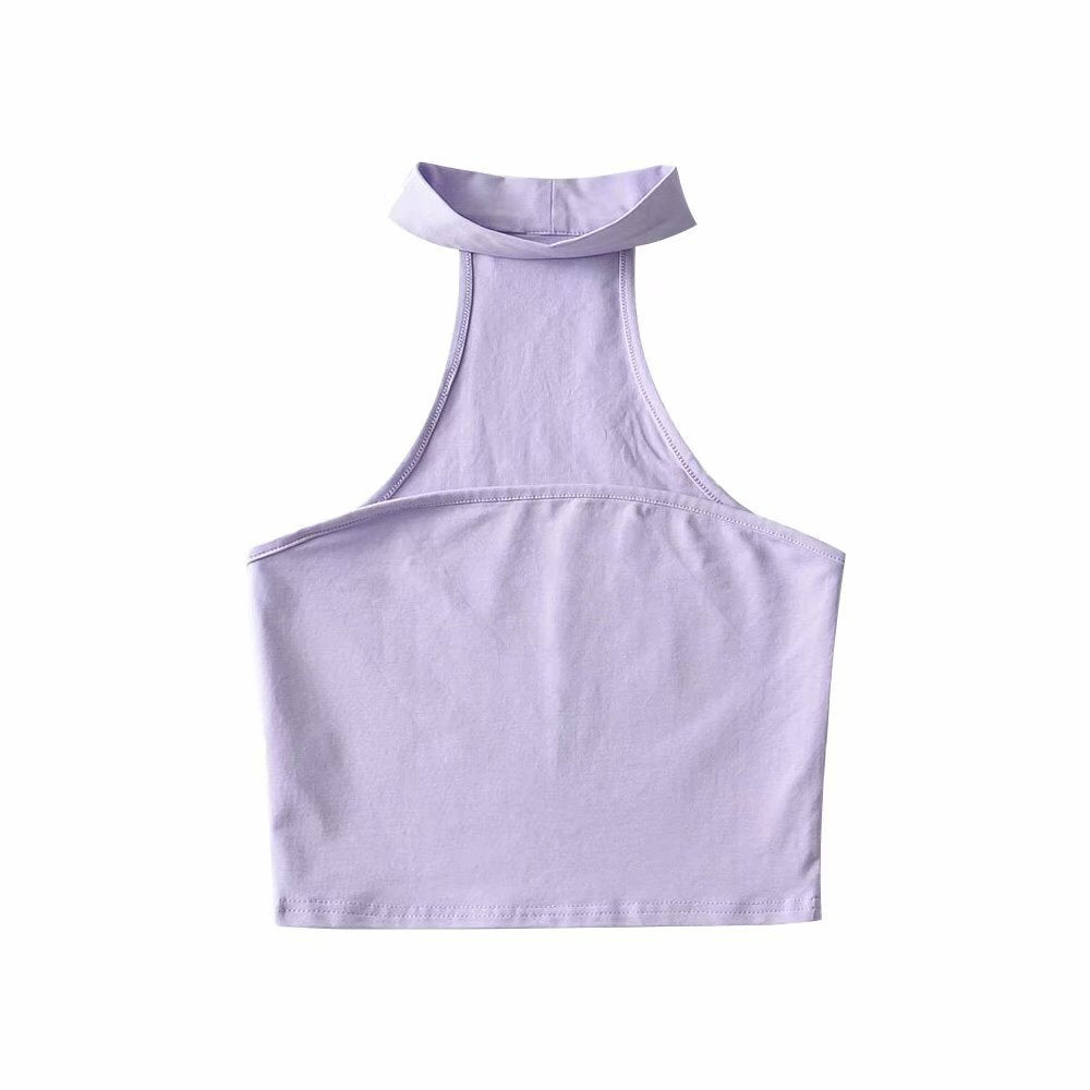 Fried Street Flat Tube Top Hanging Neck Solid Color Stretch Short Vest