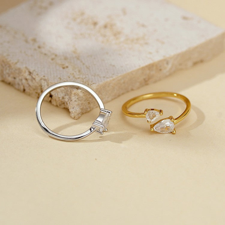 Silver Water Drop Zircon Opening Light Luxury Neutral Ring
