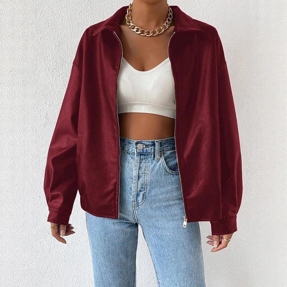 PU Leather Coat. Retro Biker's Long Sleeve Zipper Lapel Jacket