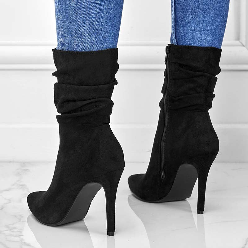 Pointed Toe Stiletto Heel Ankle Boots For Women. Side Zipper Shoes