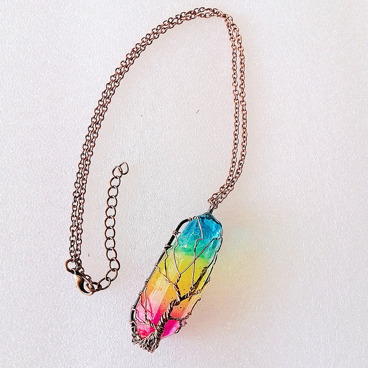Hot Selling Stone Crystal Pillar Tree Of Life Pendant, Fashion Necklace