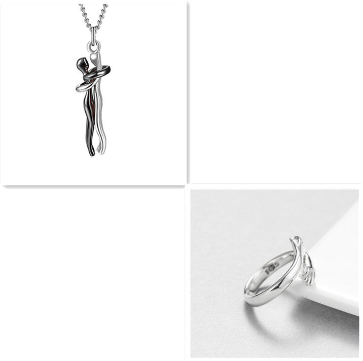 Love Hug Necklace Unisex Men Women Couple Clavicle Chain. Valentines Day Lover Gift