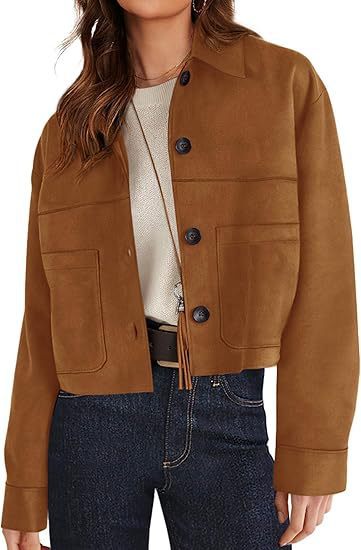 Women Faux Suede Short Jacket. Casual Lightweight Autumn Fashion
