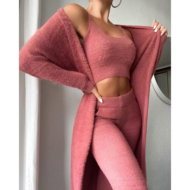 3 Piece Cozy Warm Pajama Lounge Set, Winter Dress