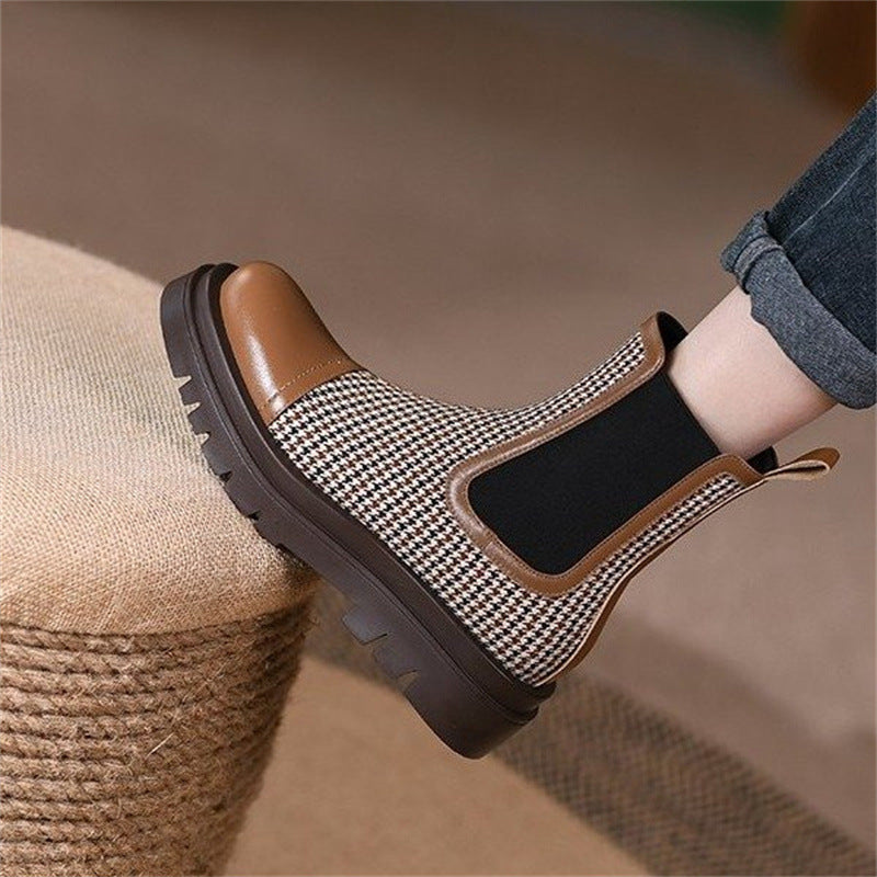 Block-heel Thick-soled British Style Sleeve Martin Boots