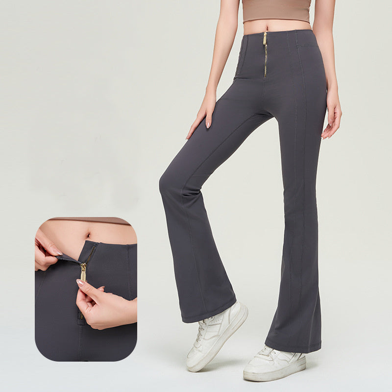 High Waist Zipper Bell-bottom Trouser. Slimming Butt Lifting Flared Leggings Sports Gym.