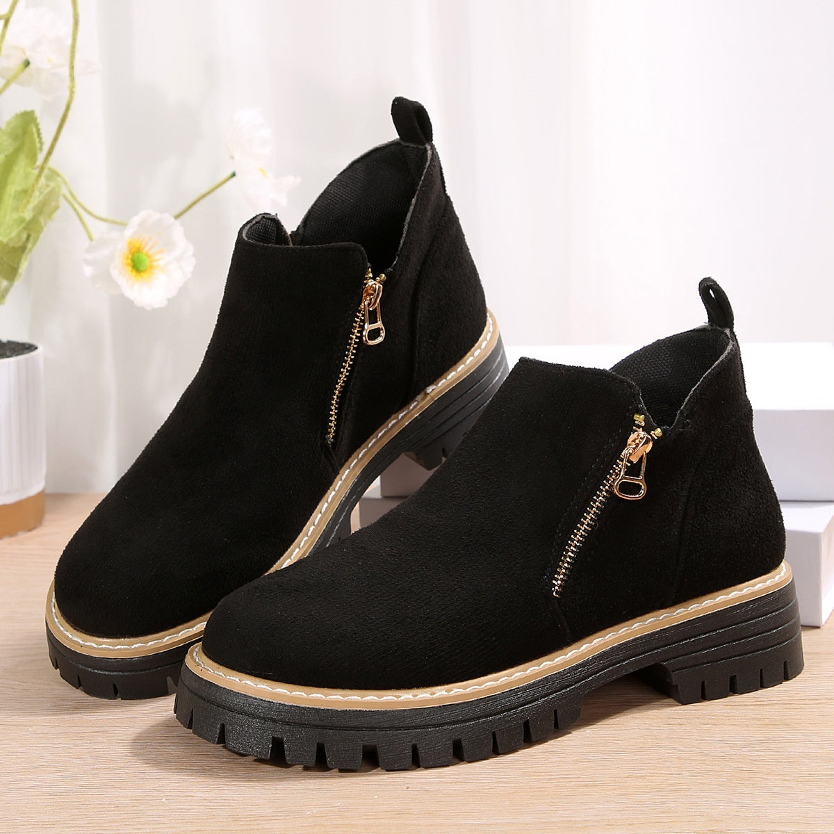 Plus Size Chelsea Spring And Autumn Suede Side Zipper Boots