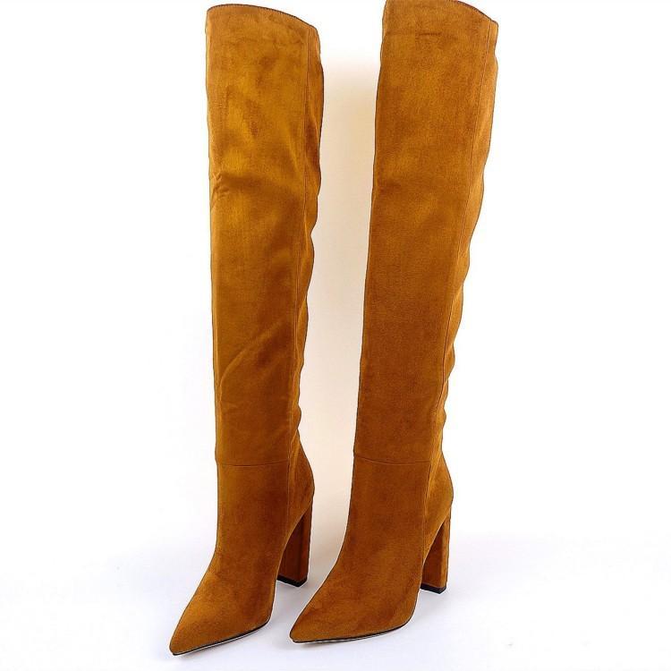 Women's Fashion Over The Knee Stretch Chunky Heel, Pointed Toe High Heel Boots
