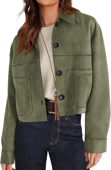 Women Faux Suede Short Jacket. Casual Lightweight Autumn Fashion