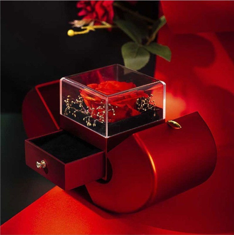 Fashion Red Apple Eternal Rose Jewelry Box, Christmas Gift Necklace for Mother's Day,Valentine's Day