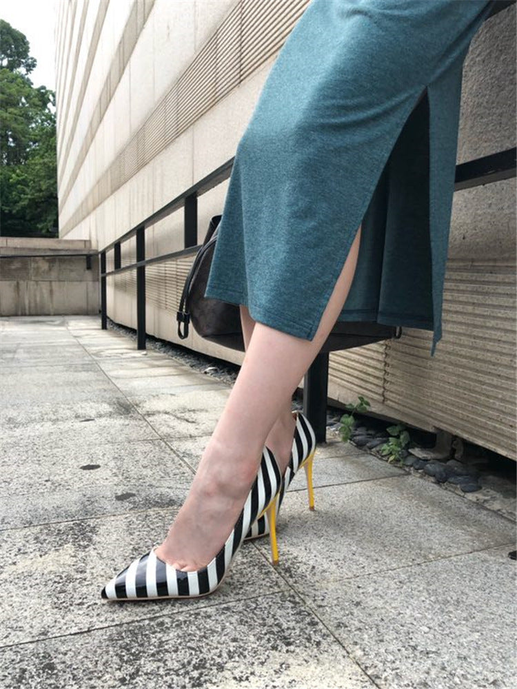 Striped Pointed Toe Stiletto High heels. Women pumps.