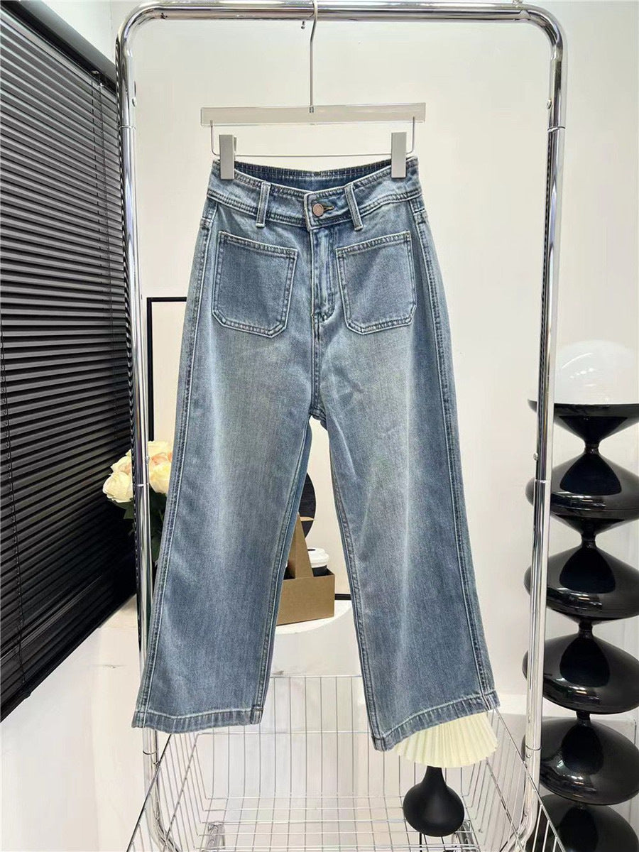 Light Blue Wide-leg High Waist Jeans. Straight Loose Women pants.