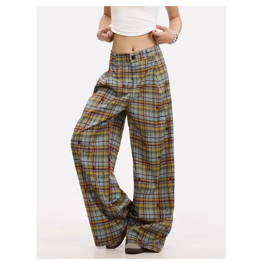American Retro Striped Graffiti Wide-leg Casual Plaid Pants
