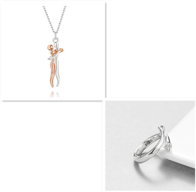 Love Hug Necklace Unisex Men Women Couple Clavicle Chain. Valentines Day Lover Gift