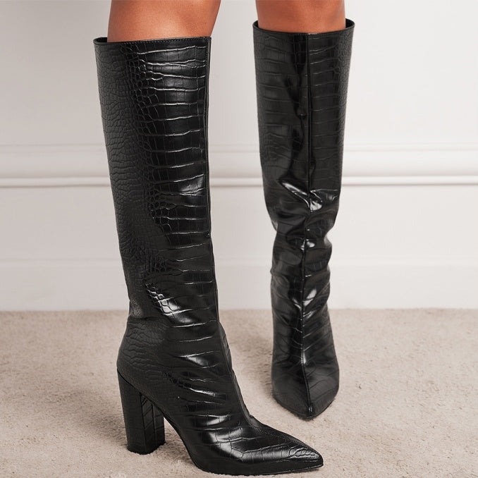 Ladies Fashion Pointed Toe Block Heel Boots