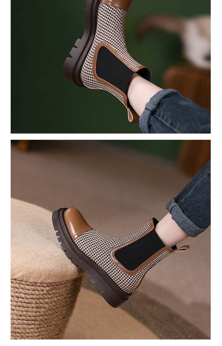 Block-heel Thick-soled British Style Sleeve Martin Boots