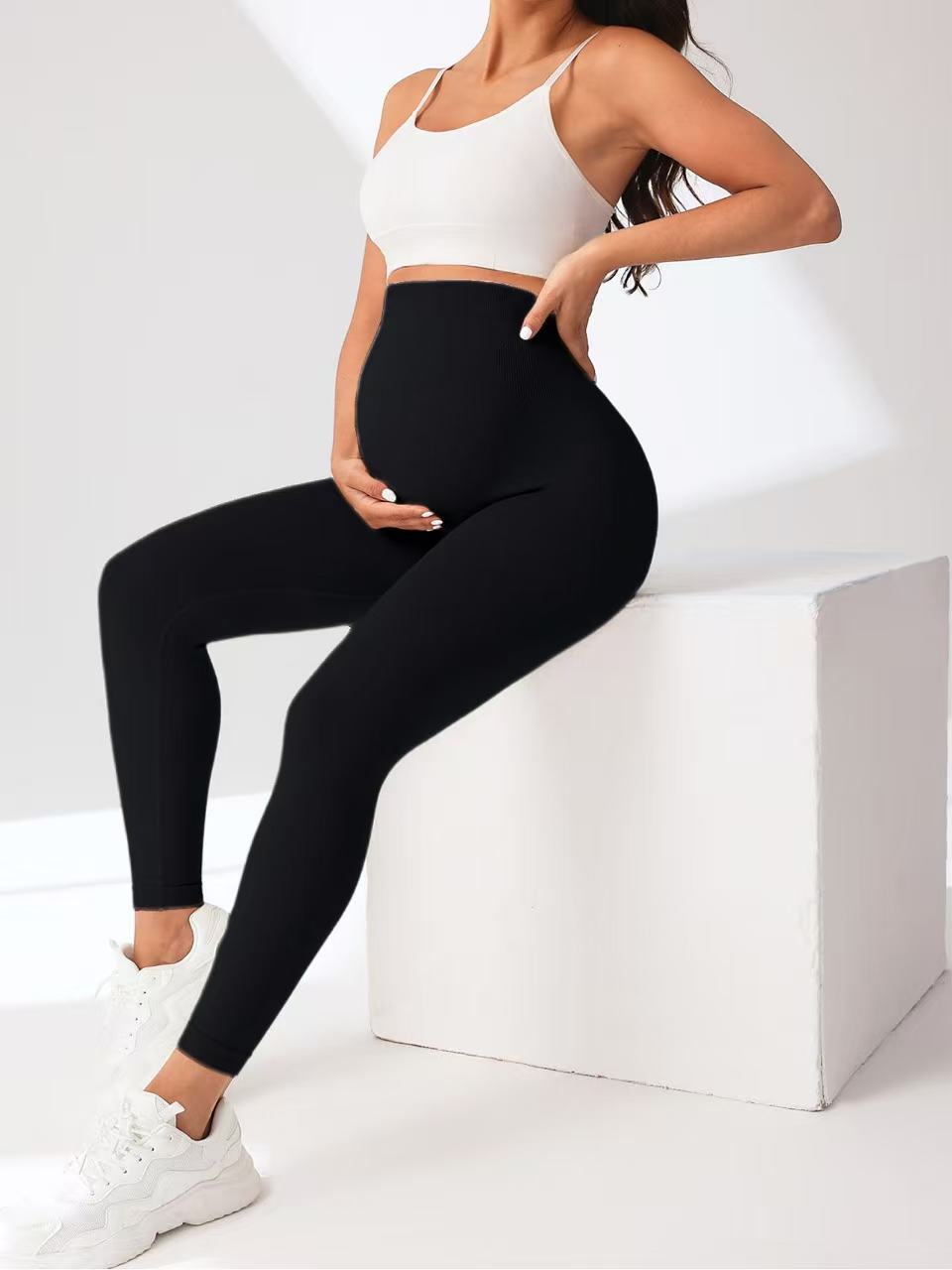 2 Pack  Maternity High-Waisted Seamless Yoga Pants - Tummy Support Fitness Leggings