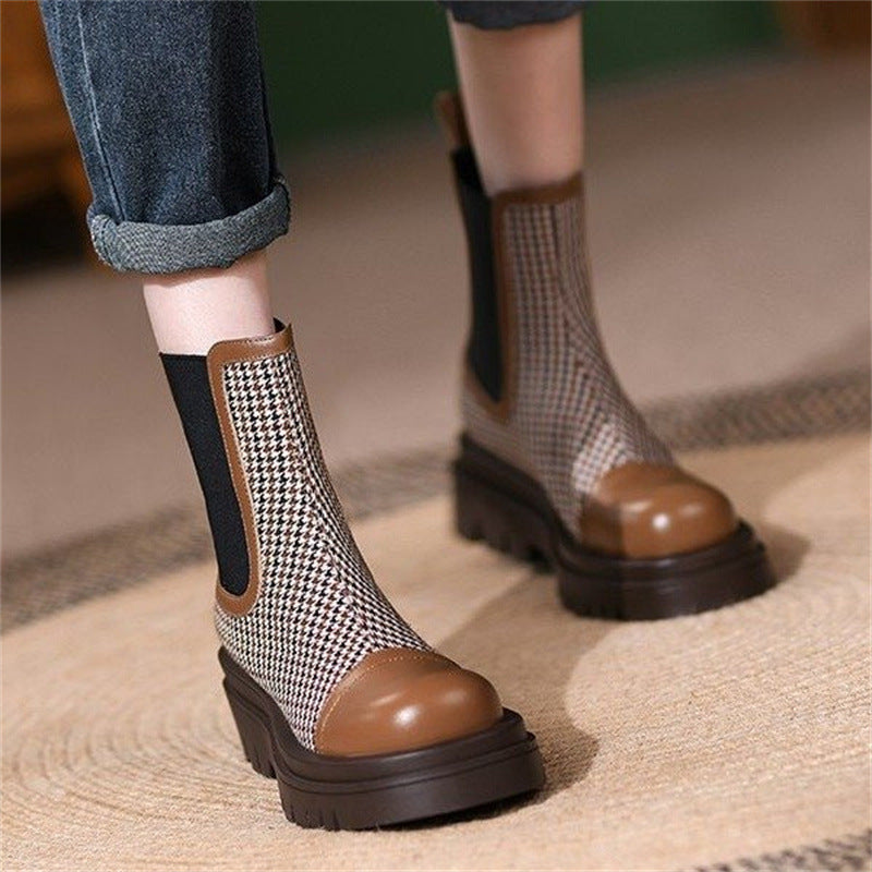 Block-heel Thick-soled British Style Sleeve Martin Boots
