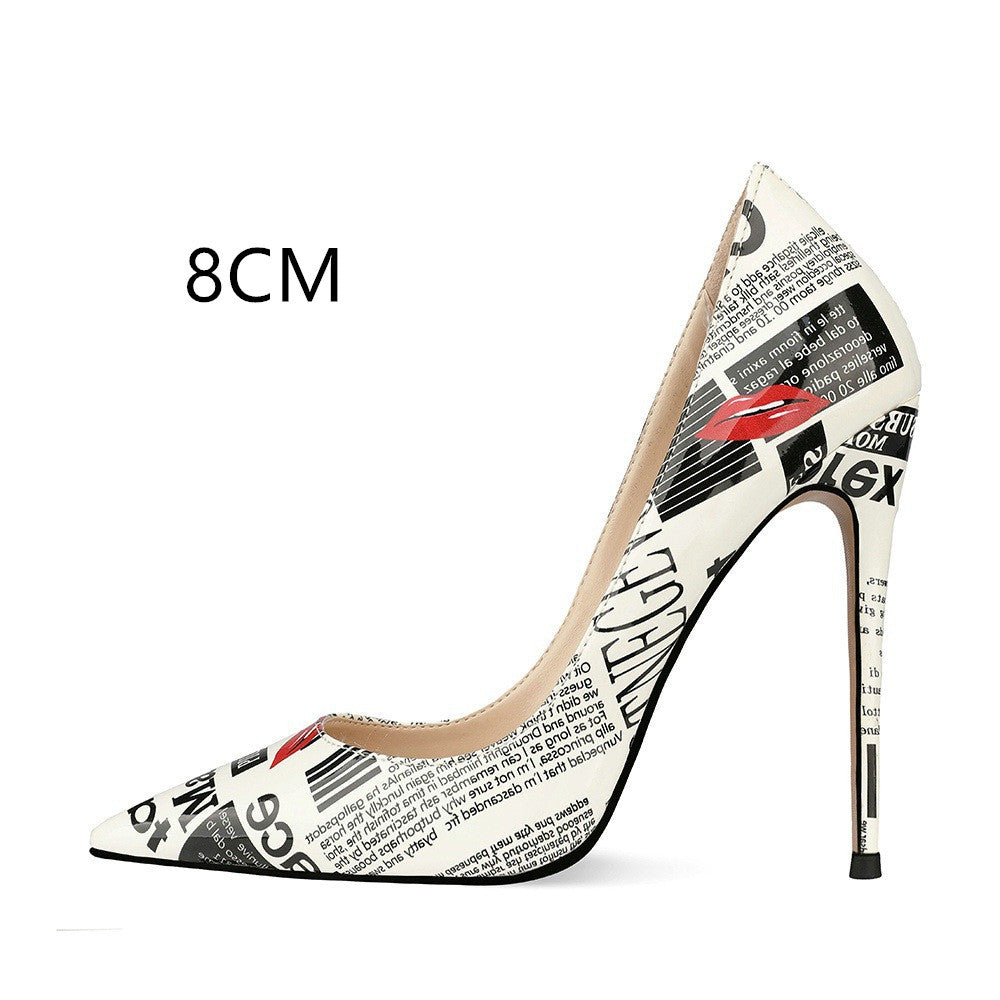Graffiti Fashion Stiletto Pointed Toe High Heels