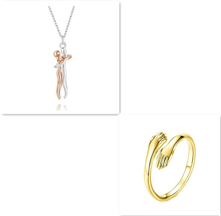 Love Hug Necklace Unisex Men Women Couple Clavicle Chain. Valentines Day Lover Gift