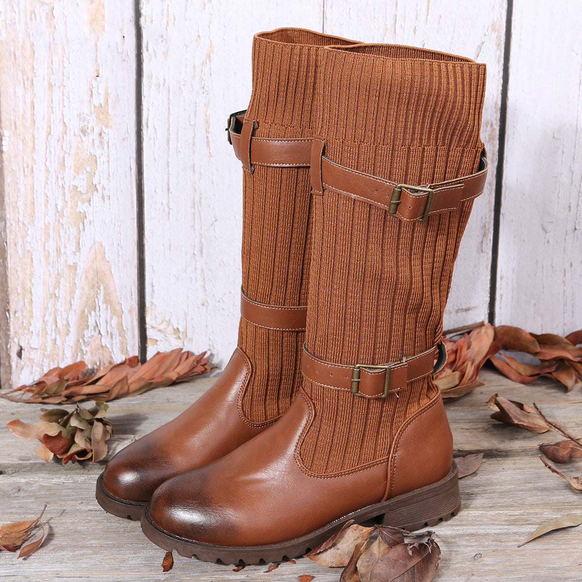 Leapard Winter Mid Calf Women Sock Boots