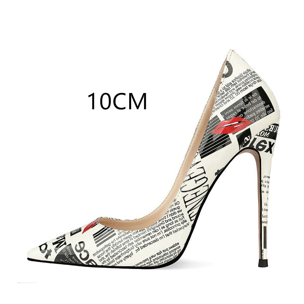 Graffiti Fashion Stiletto Pointed Toe High Heels