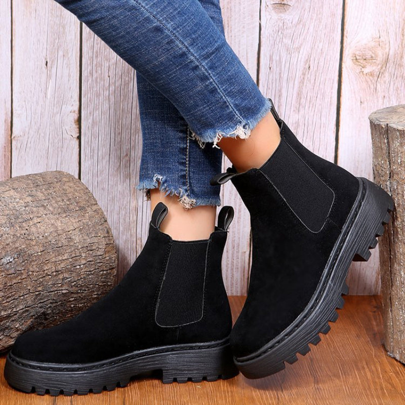 Women Solid Color Chunky Ankle Boots. Autumn Winter Platform Shoes