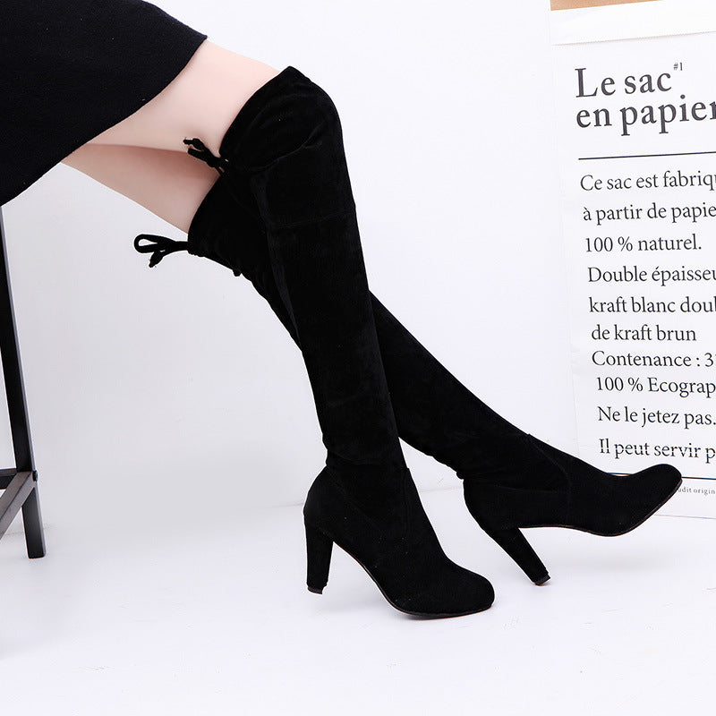 Black Knee High Heel Long Women Boots Shoes