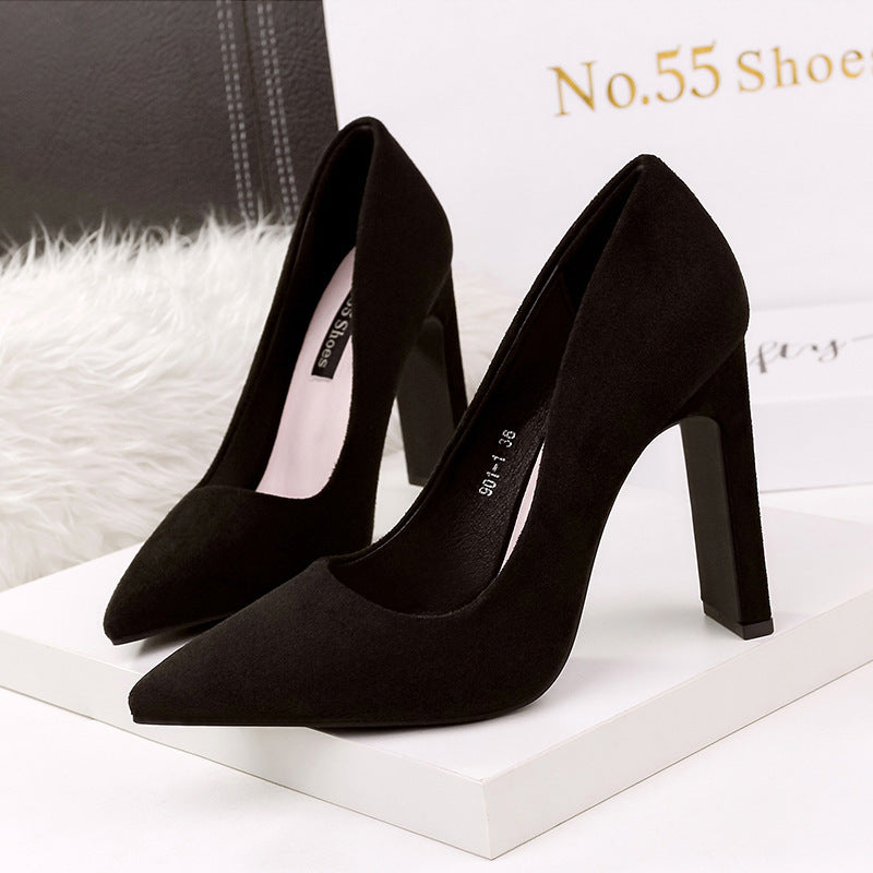 Korean Style Fashion Pointed Toe Thick Heels.