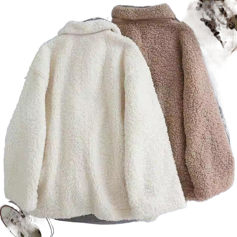 Thick loose lamb Wool Coat. Female Fleece-lined jacket