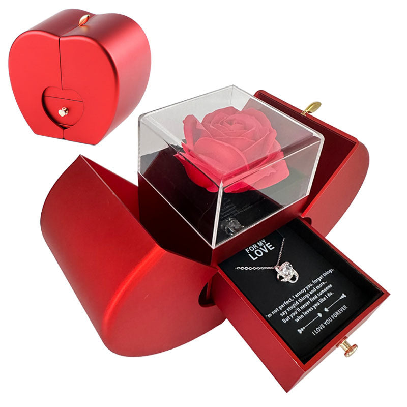 Fashion Red Apple Eternal Rose Jewelry Box, Christmas Gift Necklace for Mother's Day,Valentine's Day