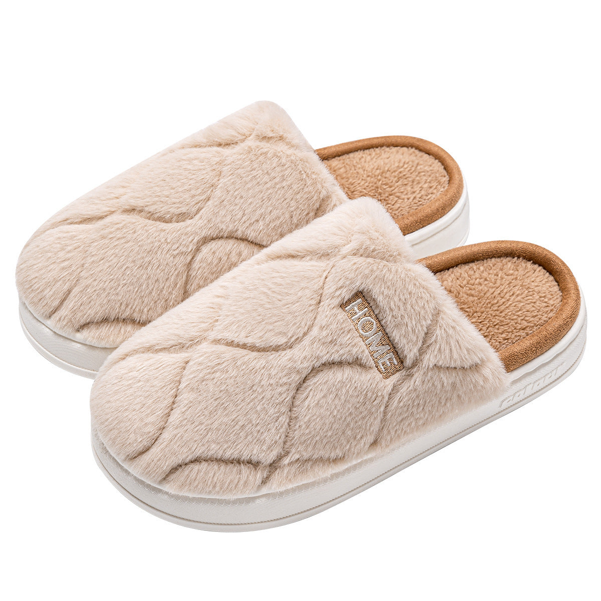 Plush Winter Indoor Warm Slippers. Solid Floor House Couple Shoes