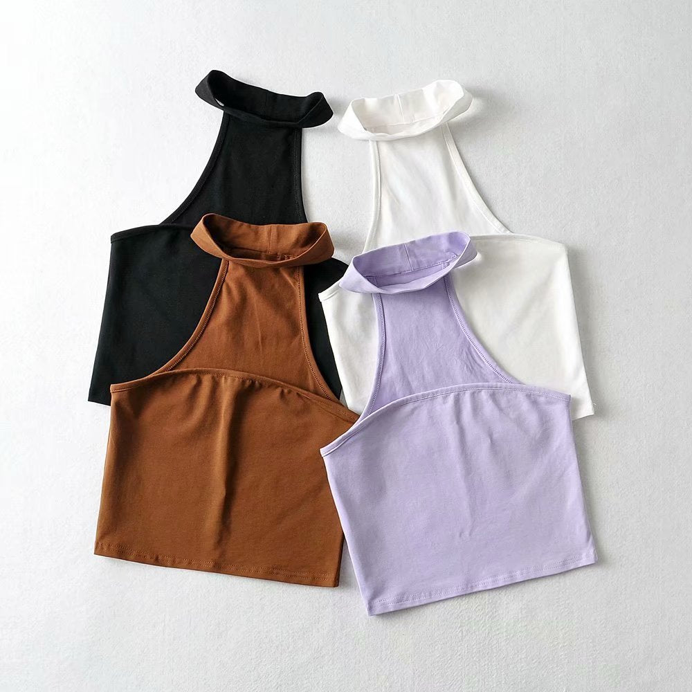 Fried Street Flat Tube Top Hanging Neck Solid Color Stretch Short Vest