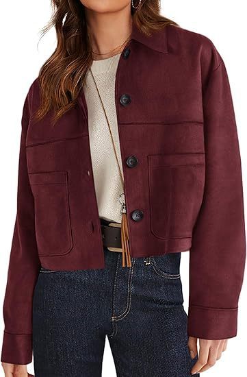 Women Faux Suede Short Jacket. Casual Lightweight Autumn Fashion