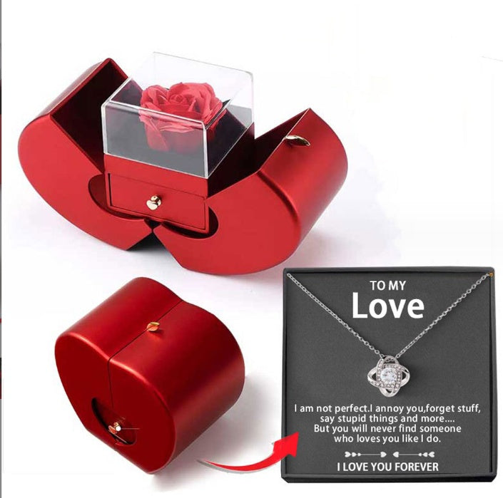 Fashion Red Apple Eternal Rose Jewelry Box, Christmas Gift Necklace for Mother's Day,Valentine's Day