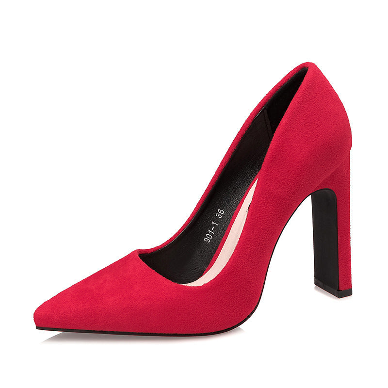 Korean Style Fashion Pointed Toe Thick Heels.