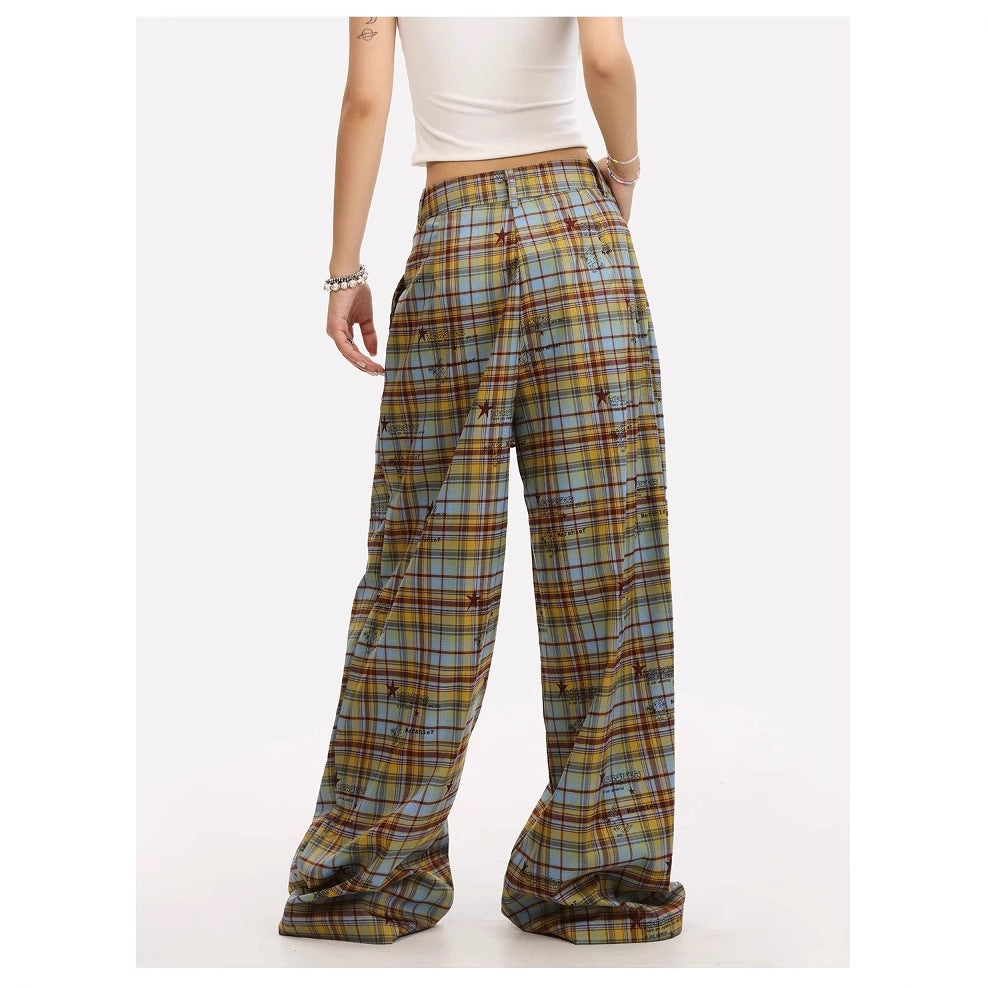 American Retro Striped Graffiti Wide-leg Casual Plaid Pants