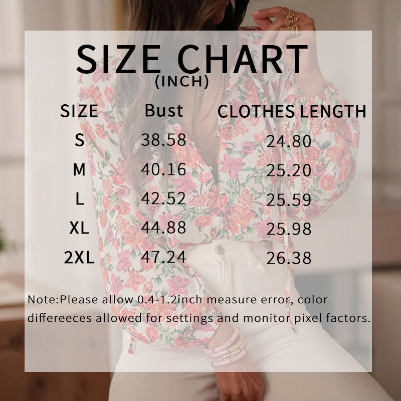 Women's Casual Boho Floral Print top. V Neck Long Sleeve Drawstring Tops, Loose Blouses, Button Down Shirts